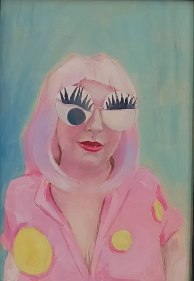 In pink, oil on board