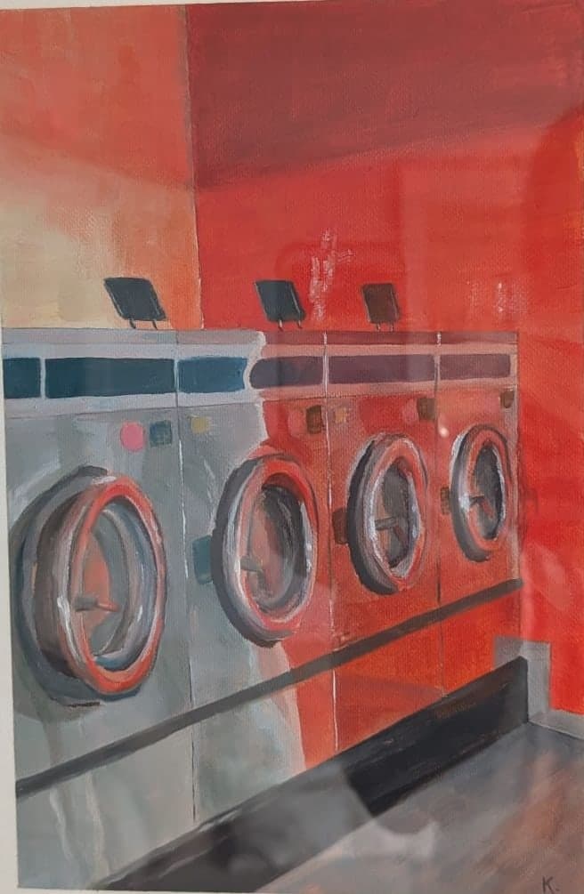 Launderette, oil on board
