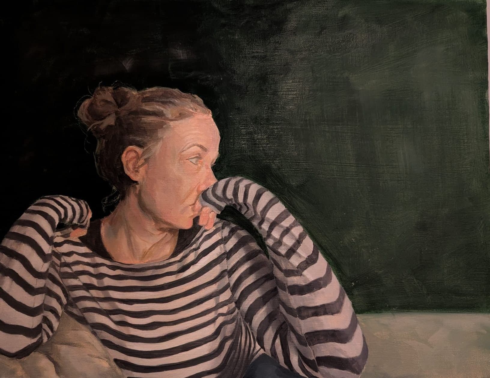 Striped top, oil on board